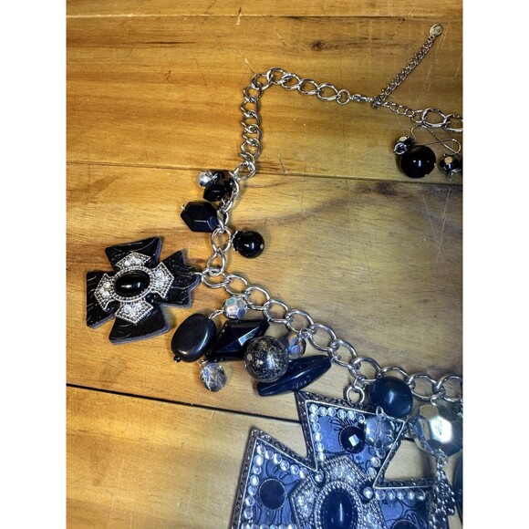 Western Black Large Cross Pendant with Charms Necklace with Earrings - Picture 5 of 5